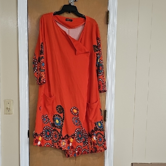 Orange Floral Open Front Cardigan - Picture 7 of 13